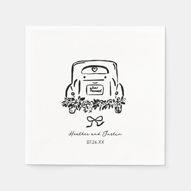 Just Married Car Custom Wedding Favours Napkin (Front)