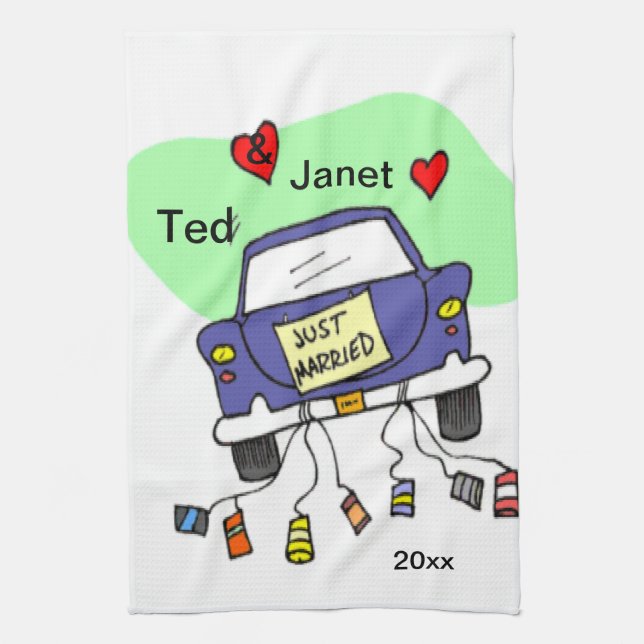 Just Married Car Kitchen Towel (Vertical)