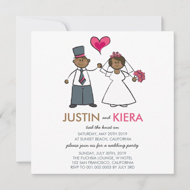 Just Married Cartoon Wedding Couple Announcement (Front)