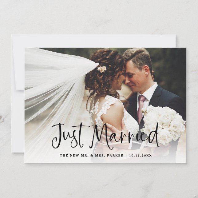 Just Married | Casual Script Photo Elopement Announcement (Front)