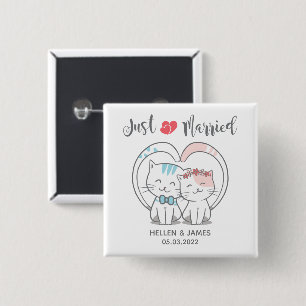 Just Married Cat Wedding 2 Inch Square Button
