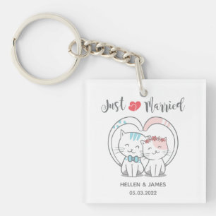 Just Married Cat Wedding Keychain