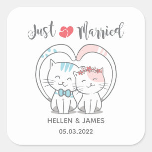 Just Married Cat Wedding   Square Sticker