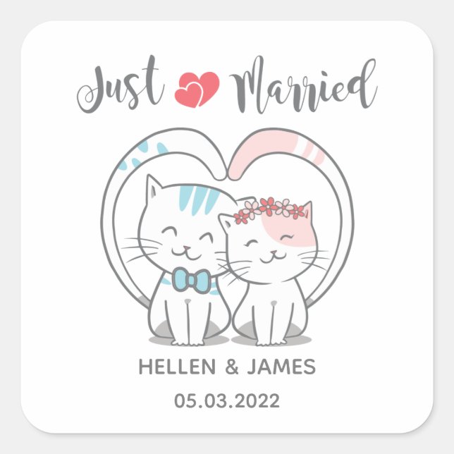 Just Married Cat Wedding   Square Sticker (Front)