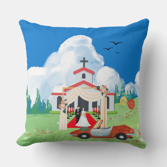 Just Married Celebration Throw Pillow (Front)