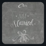 Just Married Chalkboard Weddings Rings and Bells  Square Sticker<br><div class="desc">Great stickers for a wedding reception or for wedding party favours.
Matching "just married" chalkboard accessories available.</div>