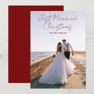 Just Married Christmas Greetings Customize Photo Holiday Card