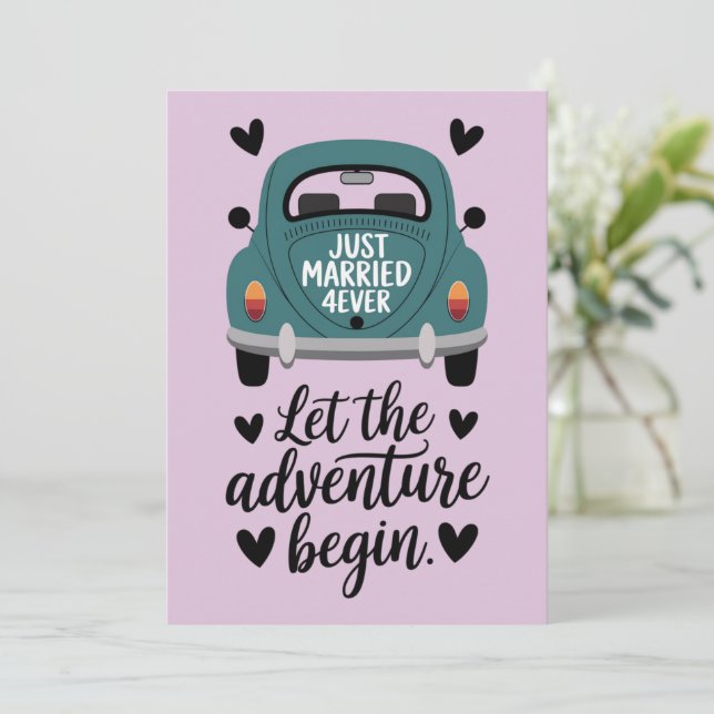Just Married Classic Car Wedding  Holiday Card (Standing Front)