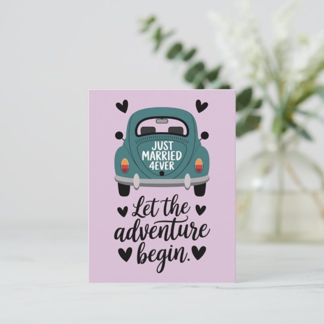 Just Married Classic Car Wedding  Postcard (Standing Front)