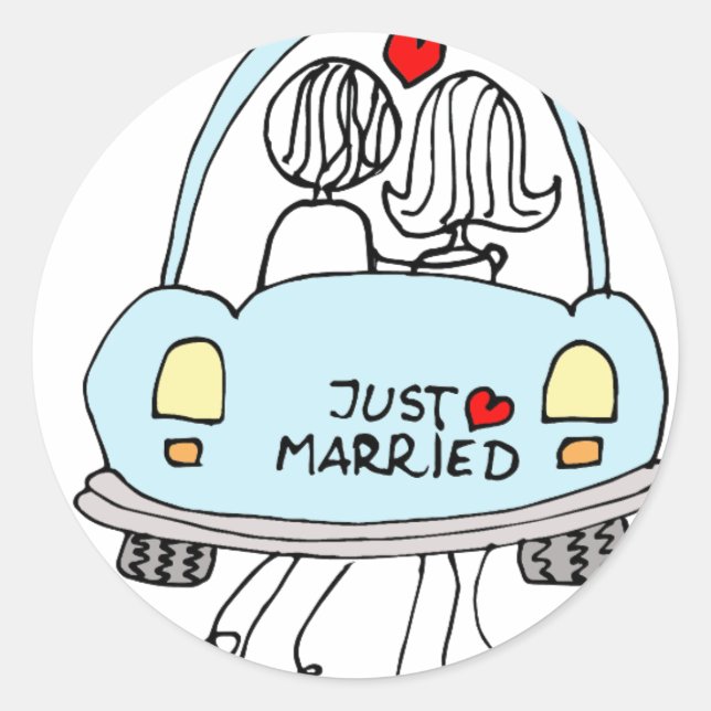 Just Married Classic Round Sticker (Front)