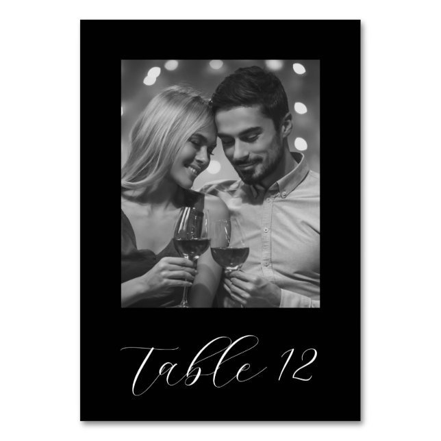 Just Married Couple Black Photo Wedding Table Number (Front)