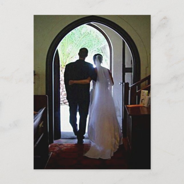 Just Married Couple Church Wedding Announcement Postcard (Front)