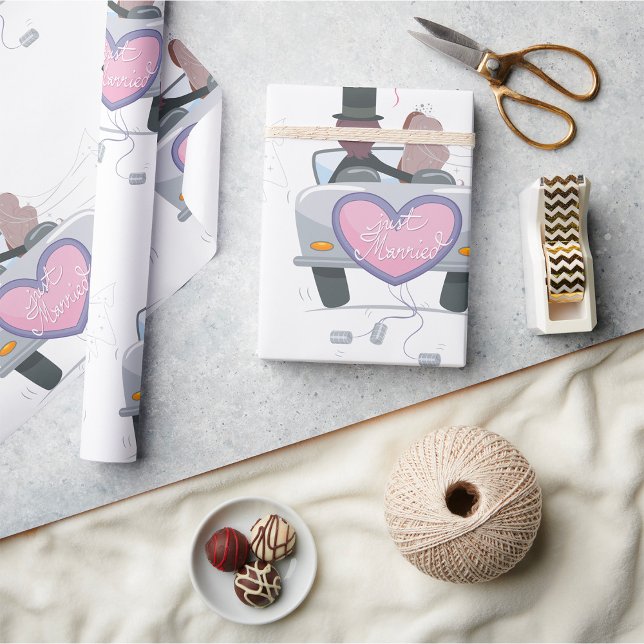 Just Married Couple Driving Off Wrapping Paper (Creator Uploaded)