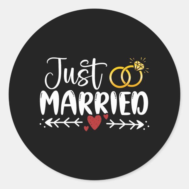 Just Married Couple Newlywed Bride And Groom Weddi Classic Round Sticker (Front)