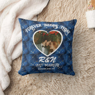 Just Married Custom Photo & Name Fleece Blanket Throw Pillow