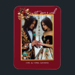 Just Married Custom Wedding Magnet<br><div class="desc">Create a beautiful keepsake with this Elegant Gold Leaf Wedding Photo Just Married Magnet, perfect for celebrating your special day with a personal and stylish touch. This custom magnet features a romantic gold leaf design with space for your favourite photo, making it ideal for weddings, save-the-date announcements, bridal showers, and...</div>