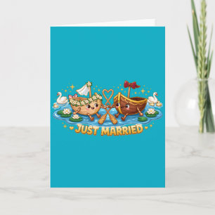 Just Married Cute Boats Wedding Card