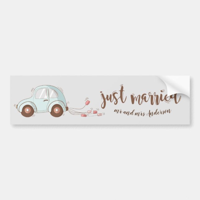 Just married cute monogram Bumper Sticker (Front)