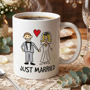 Just Married - Cute Stick Figure Bride & Groom Coffee Mug