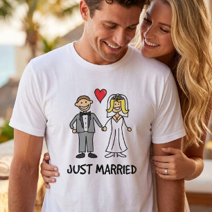 Just Married - Cute Stick Figure Cartoon Wedding T-Shirt