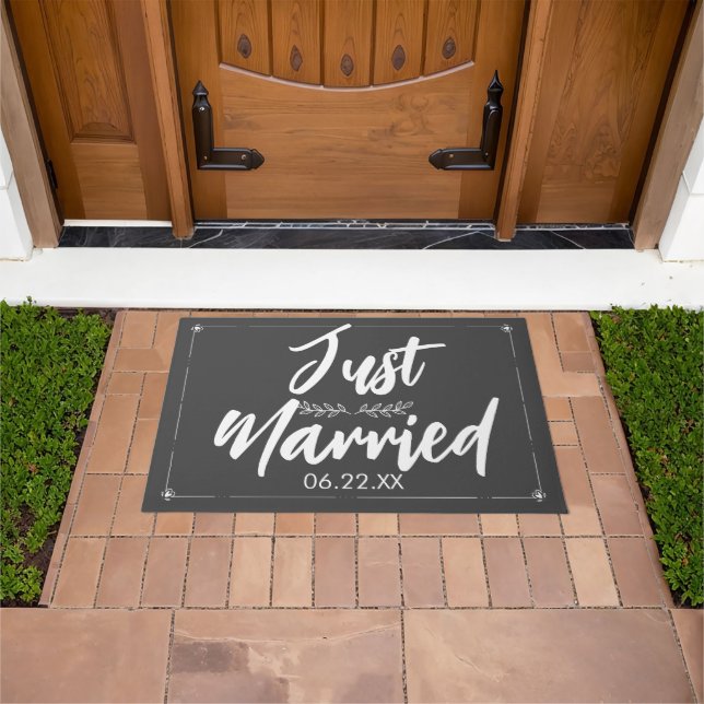 Just Married Date Wedding Gift Cute Doormat (Outdoor)