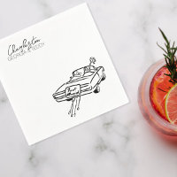 Just married Doodle Car Wedding cocktail napkin