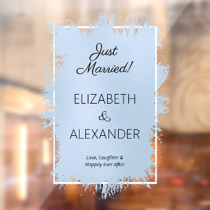 Just Married! Dusty Blue Faux Foil Window Cling