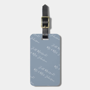 Just Married Dusty Blue Newlywed Honeymoon Luggage Tag