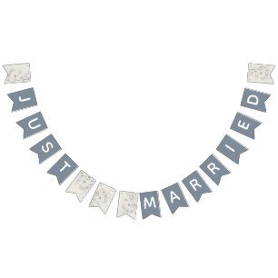 Just Married Dusty Blue Wedding Garland Bunting Flags
