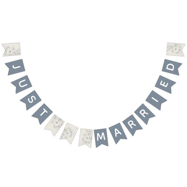 Just Married Dusty Blue Wedding Garland Bunting Flags (All)