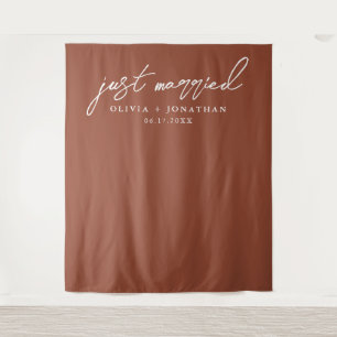 Just Married Elegant Calligraphy Wedding Backdrop Tapestry