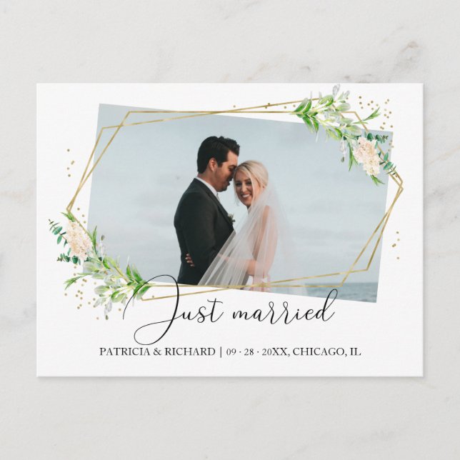 Just Married Elegant Greenery Eloped Announcement Postcard (Front)