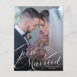 Just Married Elegant Photo Wedding Announcement Postcard