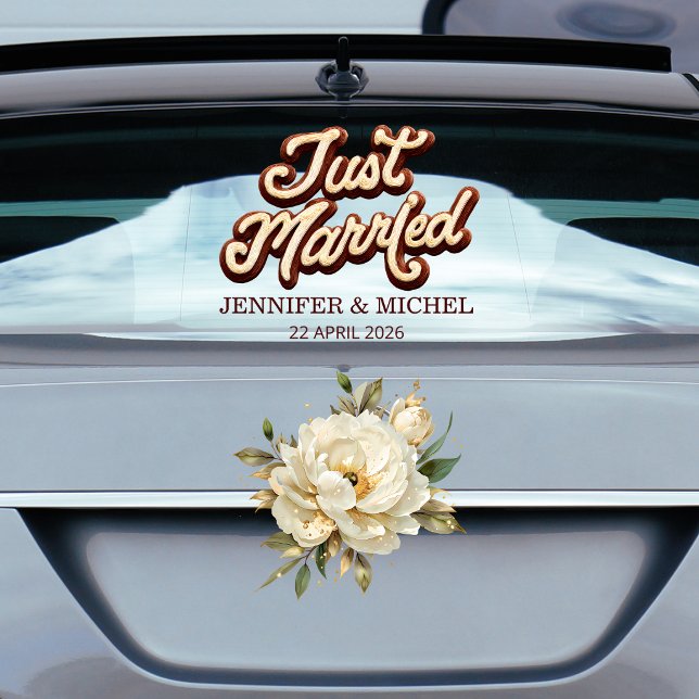 Just Married  elegant script wedding car Window Cling (Creator Uploaded)
