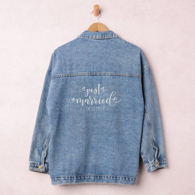 Just Married Elegant White Script Typography Denim Jacket (Hangar)