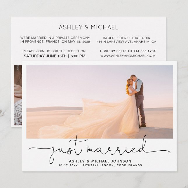 Just Married Elopement 4 Photo Reception Only Invi Invitation (Front/Back)