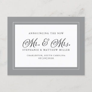 Just Married Elopement Ultimate Grey Chic Elegant Invitation Postcard