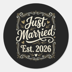 Just Married Est 2026 Wedding Groom Bride Classic Round Sticker