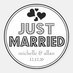 Just Married Favour Stickers (Black / Grey)