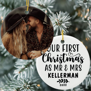 Just Married First Christmas As Mr And Mrs Photo Ceramic Ornament