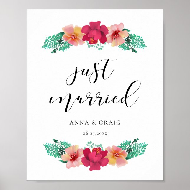 Just married floral design wedding sign (Front)