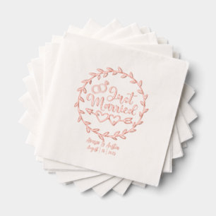 Just Married Floral Flourish Name and Wedding Date Foil Napkins