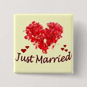 "Just Married" Floral Heart Button