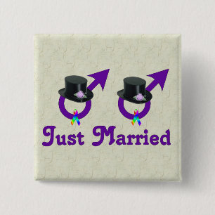 Just Married Formal Gay Male 2 Inch Square Button