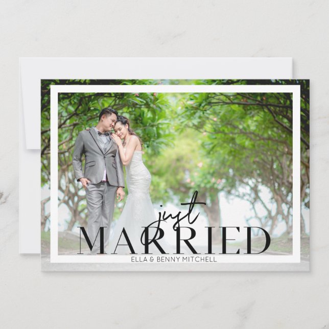 Just Married Frame PhotoTypography Horizontal Invitation (Front)