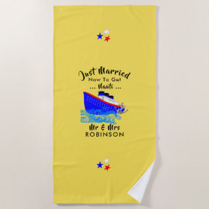 Just Married Funny Cruise Ship Personalized Beach Towel
