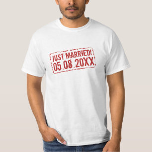Just married funny t shirt with wedding date stamp