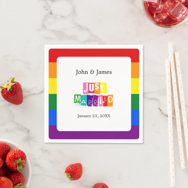 Just Married Gay Wedding Couple LGBTQ Napkin (Insitu)