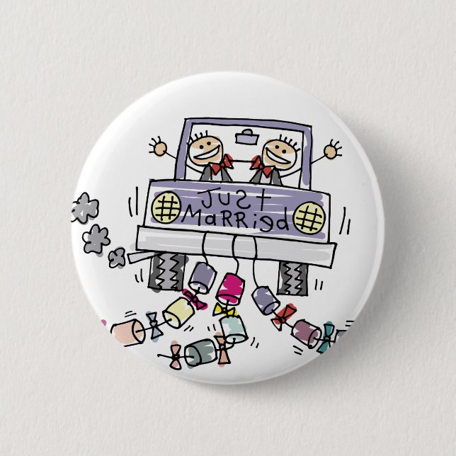 Just Married Gay Wedding Favours 2 Inch Round Button (Front)