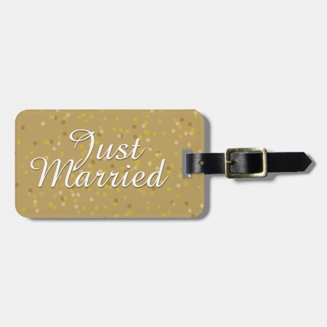 Just Married Gold Dust Confetti Luggage Tag (Front Horizontal)